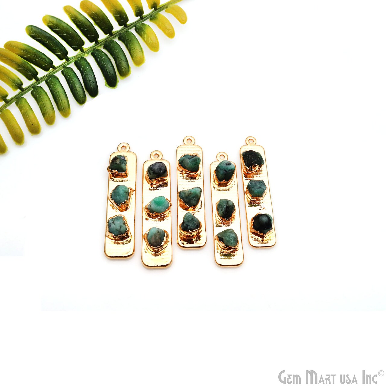 Rough Gemstone Gold Electroplated Rectangle 47x10mm Gemstone Bar Necklace Pendant Connector, GemMartUSA (50725)